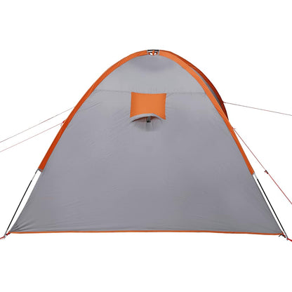 Detail van de grijs-oranje vidaXL koepeltent met ventilatierooster aan de voorkant.