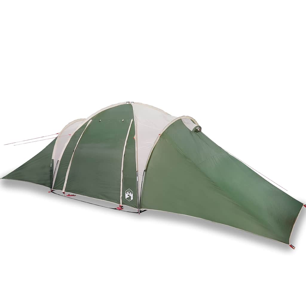 Zijaanzicht van de vidaXL koepeltent in groen met handige luifeloptie.