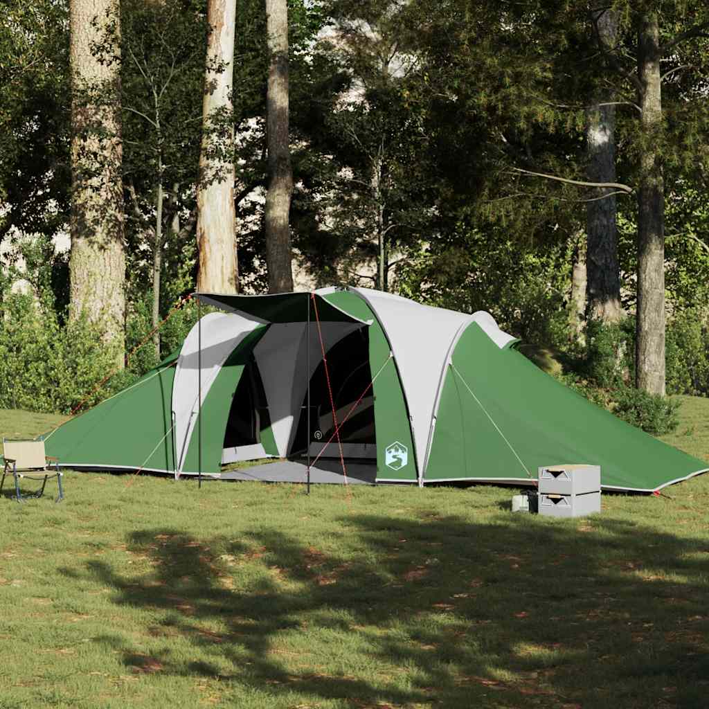 Koepeltent vidaXL 6-persoons in groen, waterdicht ontwerp in een bosrijke omgeving.