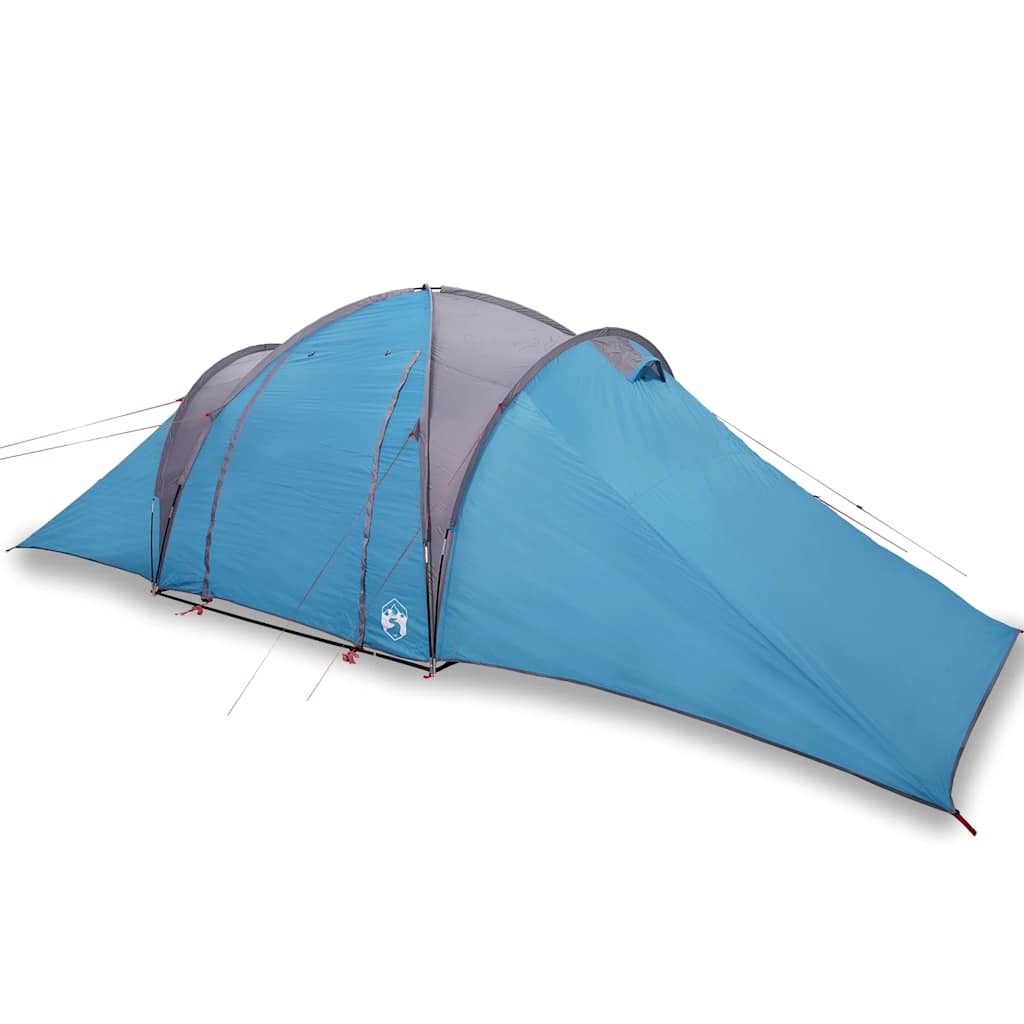 Detail van de vidaXL koepeltent in blauw met luifel en flexibele glasvezelstokken.
