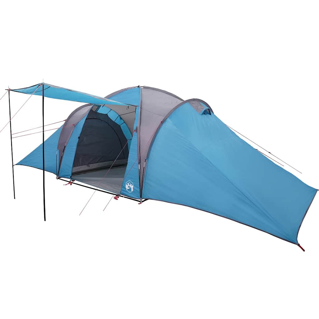 Zijaanzicht van de vidaXL koepeltent met luifel, waterdicht en blauw.