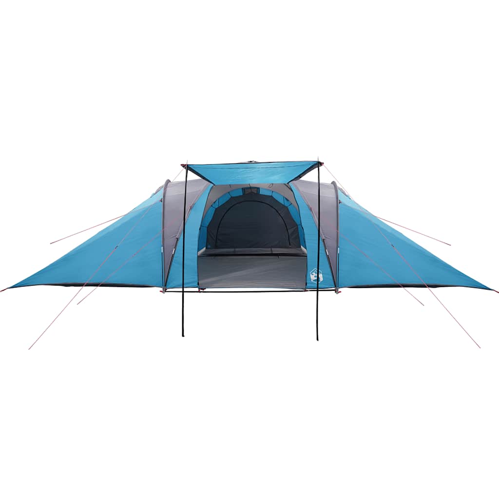 Zijaanzicht van de vidaXL koepeltent in blauw met open ingang en ventilatie.