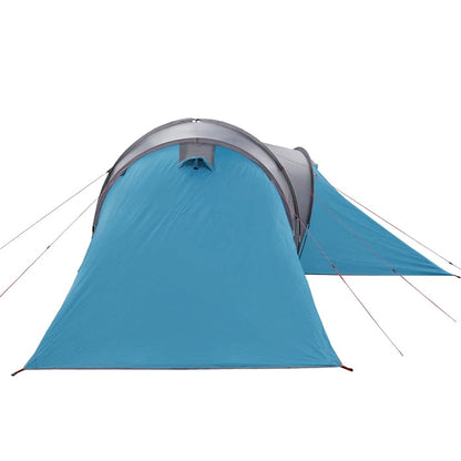 Zijaanzicht van de vidaXL koepeltent in blauw met waterdichte stof en flexibele stokken.