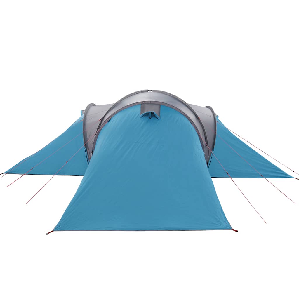 Detail van de vidaXL koepeltent in blauw met een zicht op de ingang en luifel.