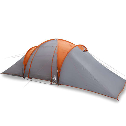 Zijaanzicht van de vidaXL koepeltent in grijs met oranje details.