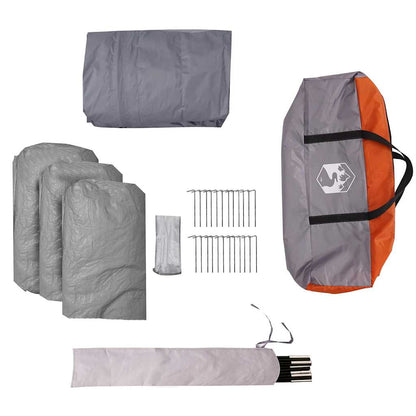 Grijze en oranje tentaccessoires van vidaXL, inclusief stokken en haringen, overzicht.