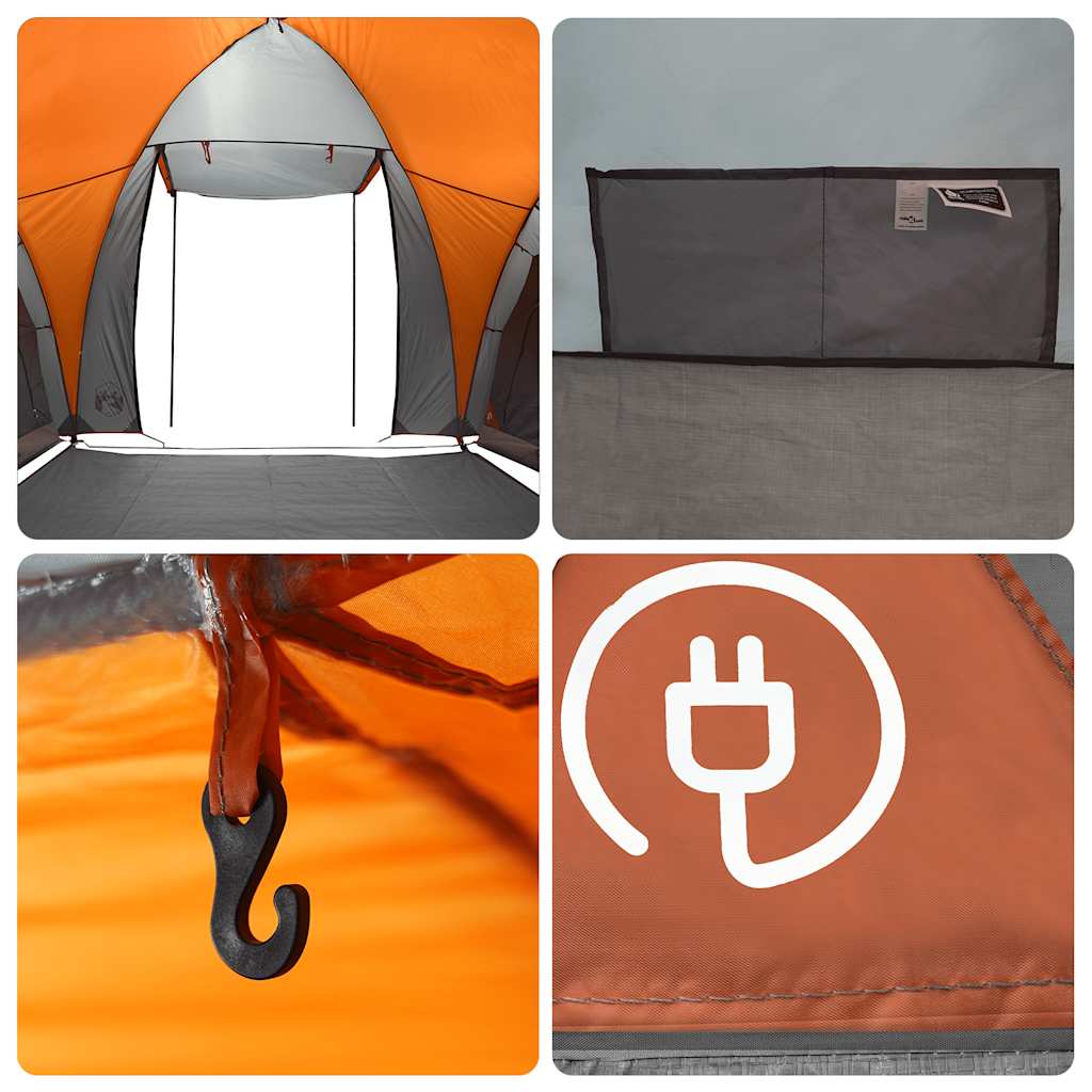 Detail van de oranje binnentent met een handige haak en kabeldoorvoer.