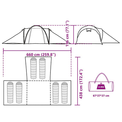 Detailweergave van de afmetingen en opbergspecificaties van de vidaXL koepeltent.
