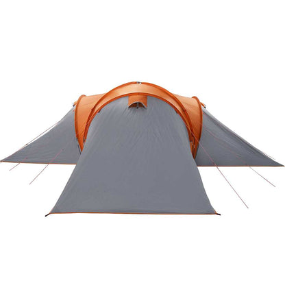Detail van de vidaXL koepeltent met grijze en oranje kleur, zijaanzicht van de ingang.