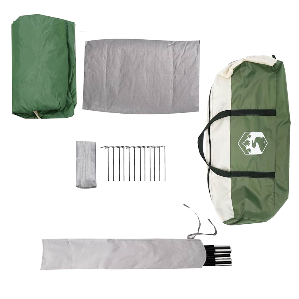 Accessoires van de vidaXL 2-persoons tent, inclusief stokken, haringen en opbergtas.