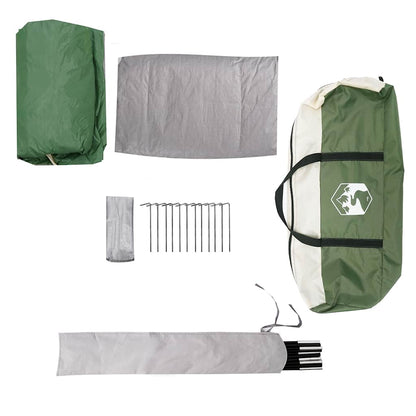Accessoires van de vidaXL 2-persoons tent, inclusief stokken, haringen en opbergtas.