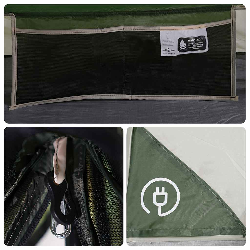 Detail van de binnenzijde van de vidaXL tent met opbergnet en label.