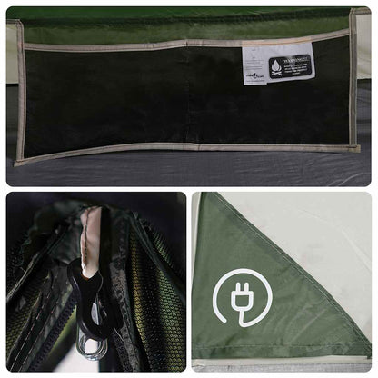 Detail van de binnenzijde van de vidaXL tent met opbergnet en label.