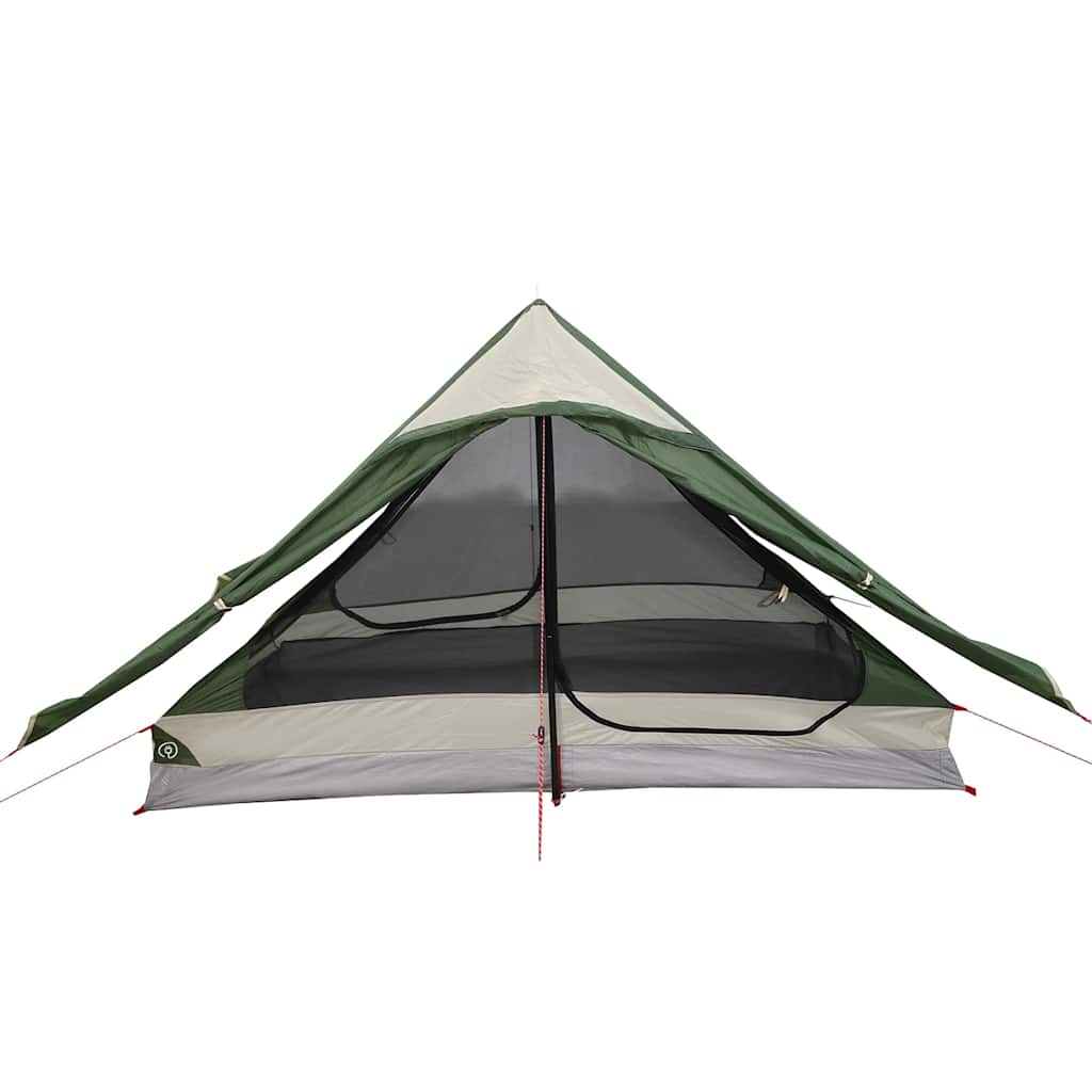 Detail van de vidaXL 2-persoons tent met groene bovenkant en gaasramen, zijaanzicht.