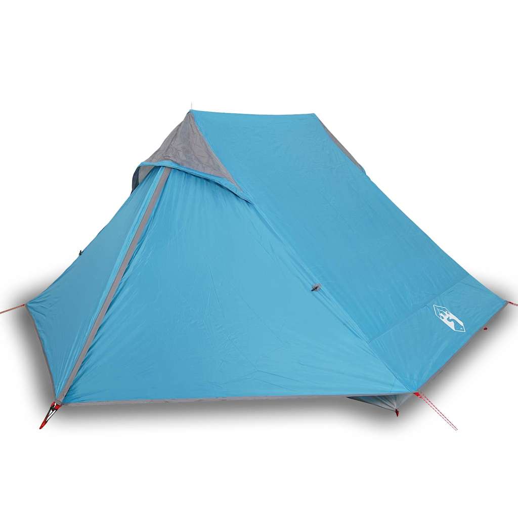 Detail van de lichtgewicht blauwe vidaXL tent met waterdichte bovenkant en grijze accenten.