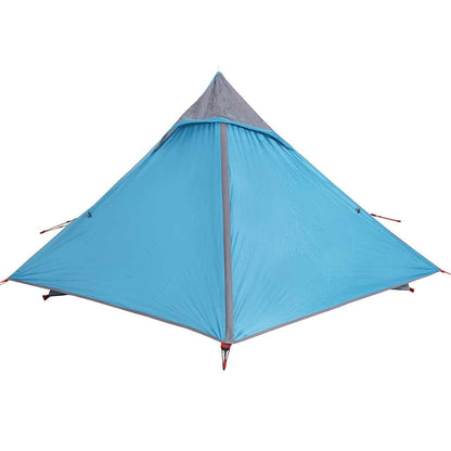 Zijaanzicht van de lichtgewicht blauwe vidaXL tent met waterdichte coating.