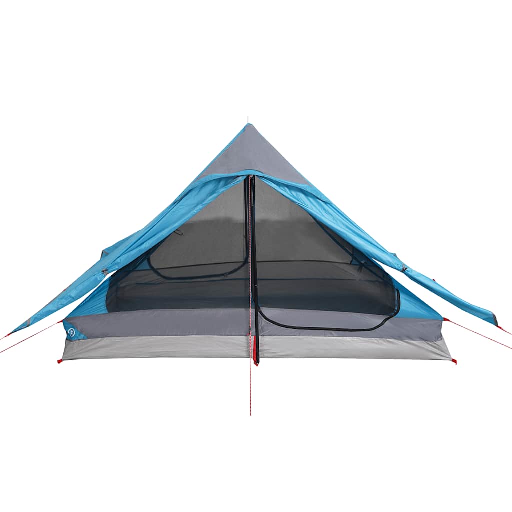 Detail van de vidaXL 2-persoons tent met waterdichte blauwe en grijze kleuren, zijaanzicht.