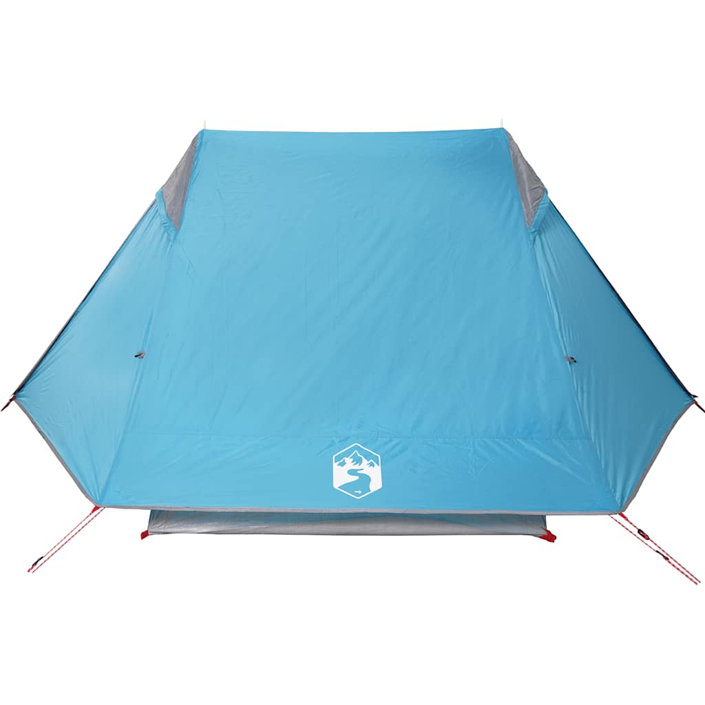 Detail van de lichtgewicht vidaXL 2-persoons tent in waterdicht blauw, zijaanzicht.