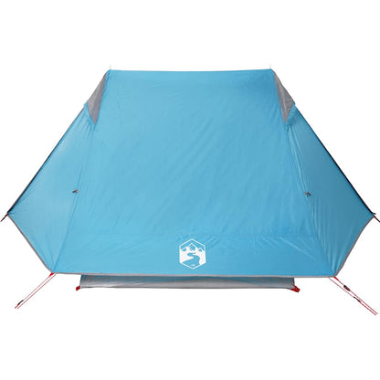 Detail van de lichtgewicht vidaXL 2-persoons tent in waterdicht blauw, zijaanzicht.