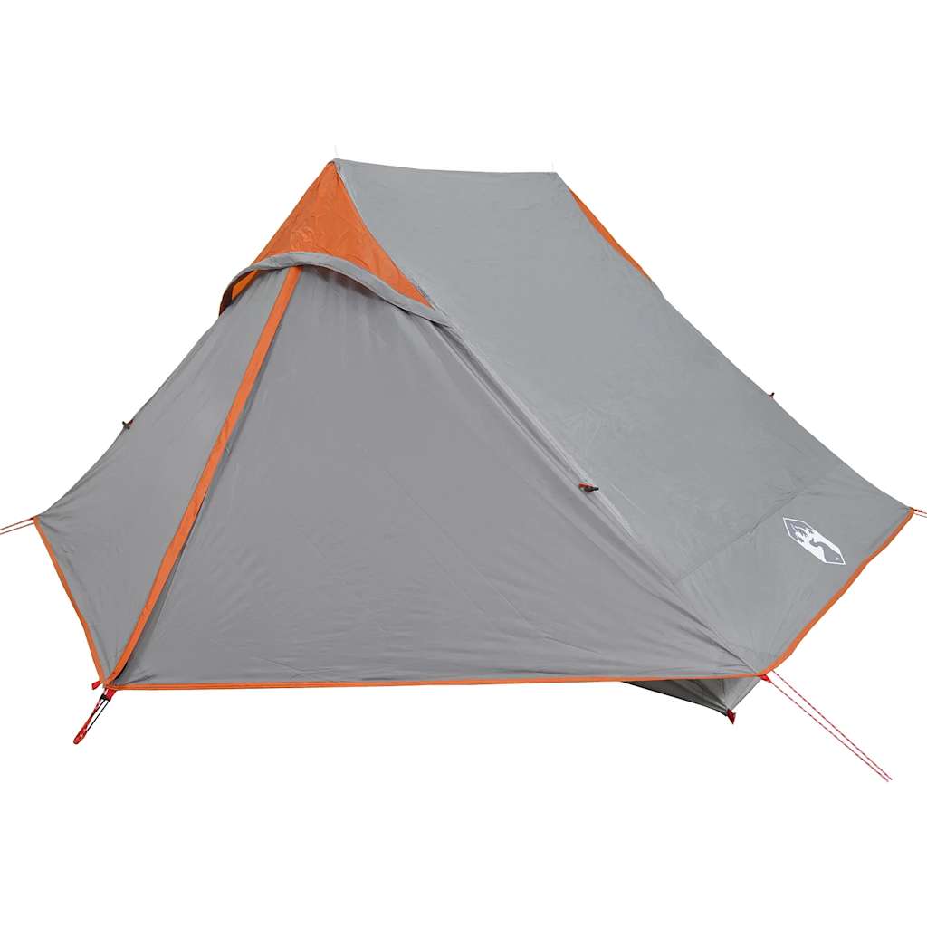 Detail van de vidaXL 2-persoons tent in grijs met oranje accenten, zijaanzicht.