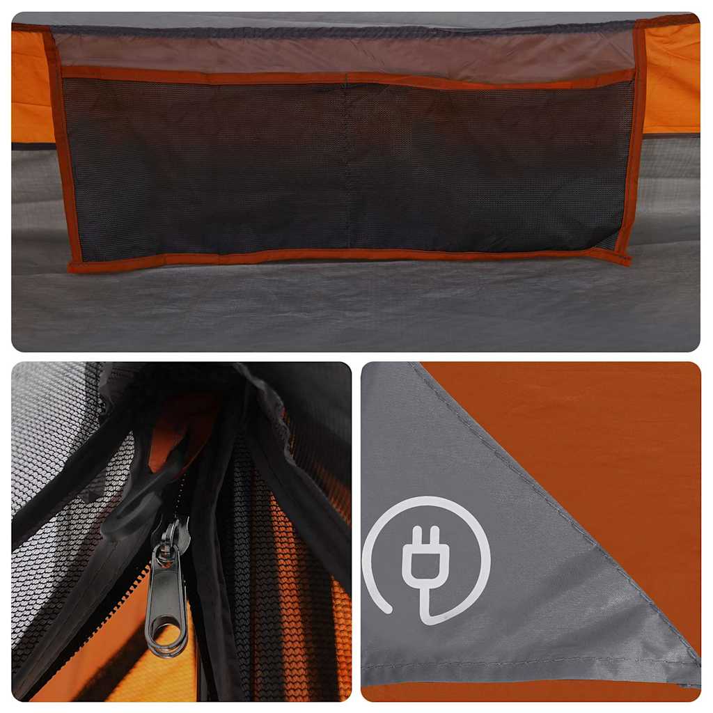Detail van de grijze vidaXL 2-persoons tent met mesh ventilatie en ritsopening.