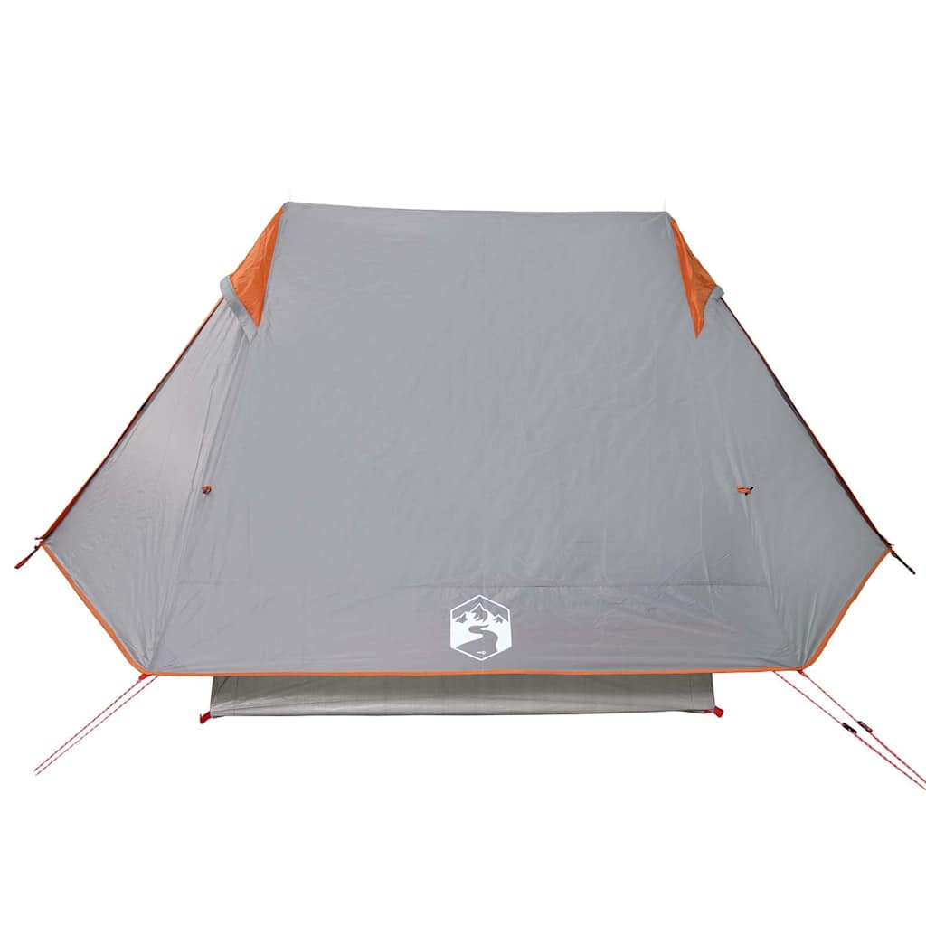 Detail van de grijze vidaXL 2-persoons tent met waterdichte coating en oranje accenten.