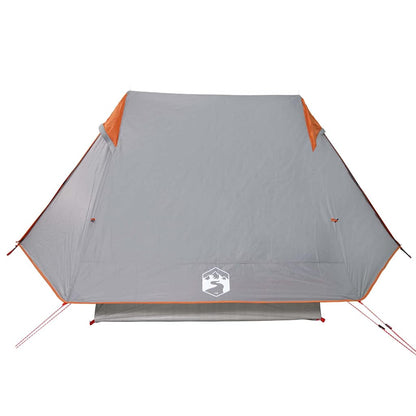 Detail van de grijze vidaXL 2-persoons tent met waterdichte coating en oranje accenten.