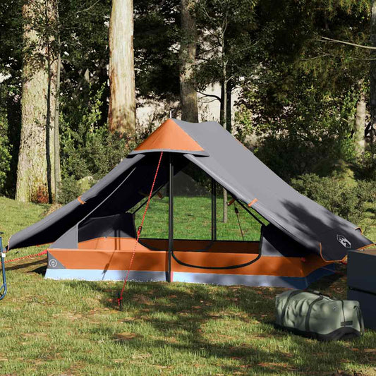 Twee-persoons vidaXL tent in grijs, waterdicht en eenvoudig op te zetten in de natuur.