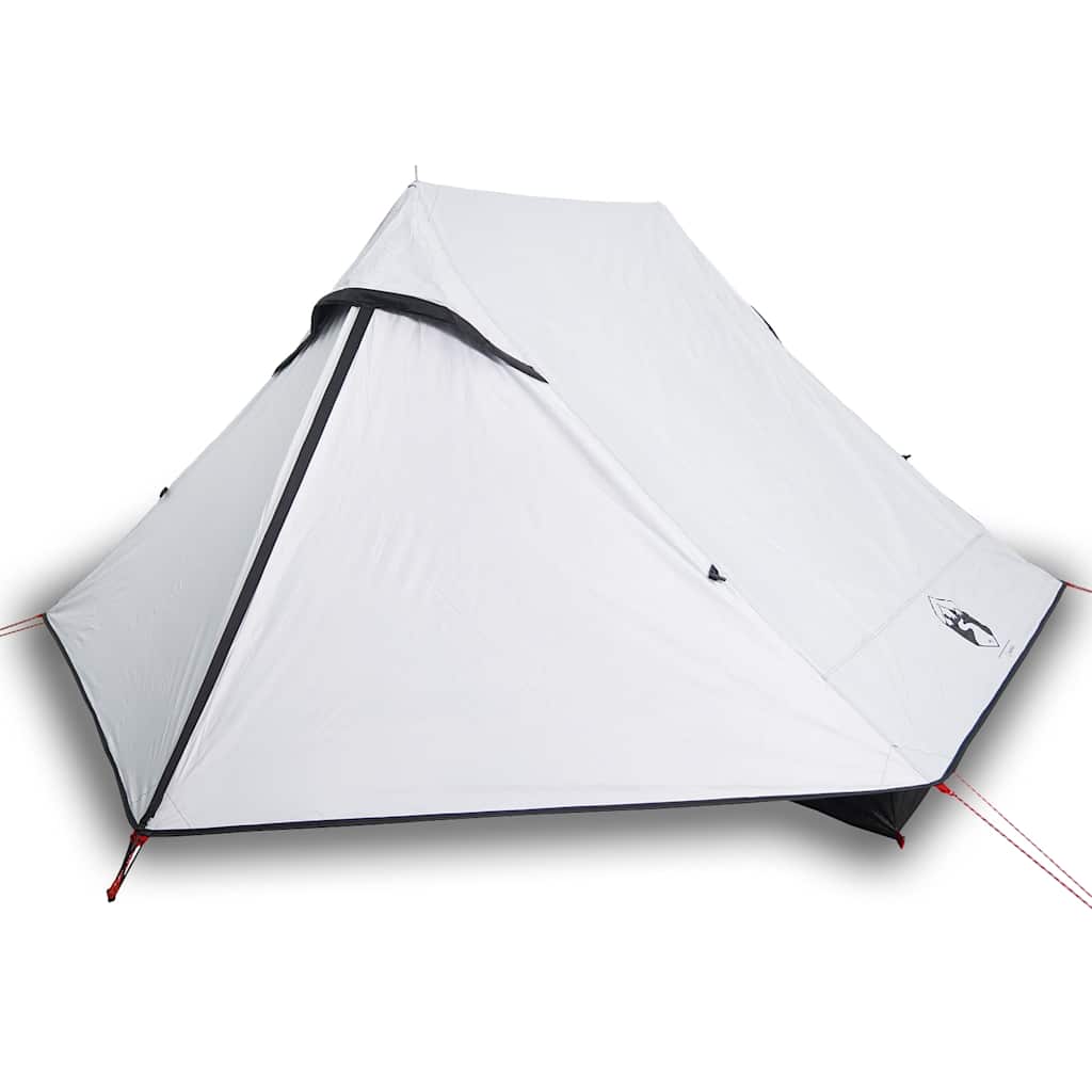 Zijaanzicht van de vidaXL 2-persoons tent in waterdicht wit met zwarte accenten.