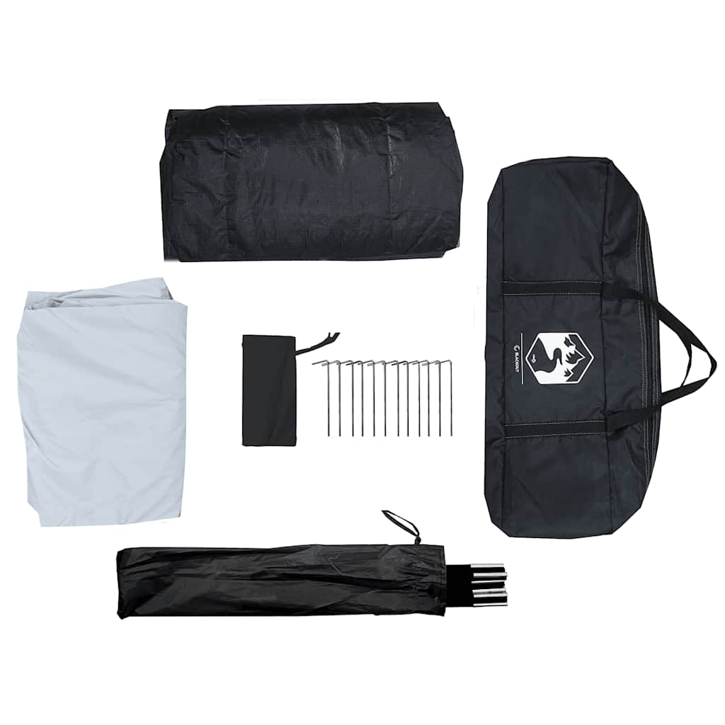 Zwart opbergzakje met tentaccessoires, inclusief haringen en stokken van de vidaXL tent.