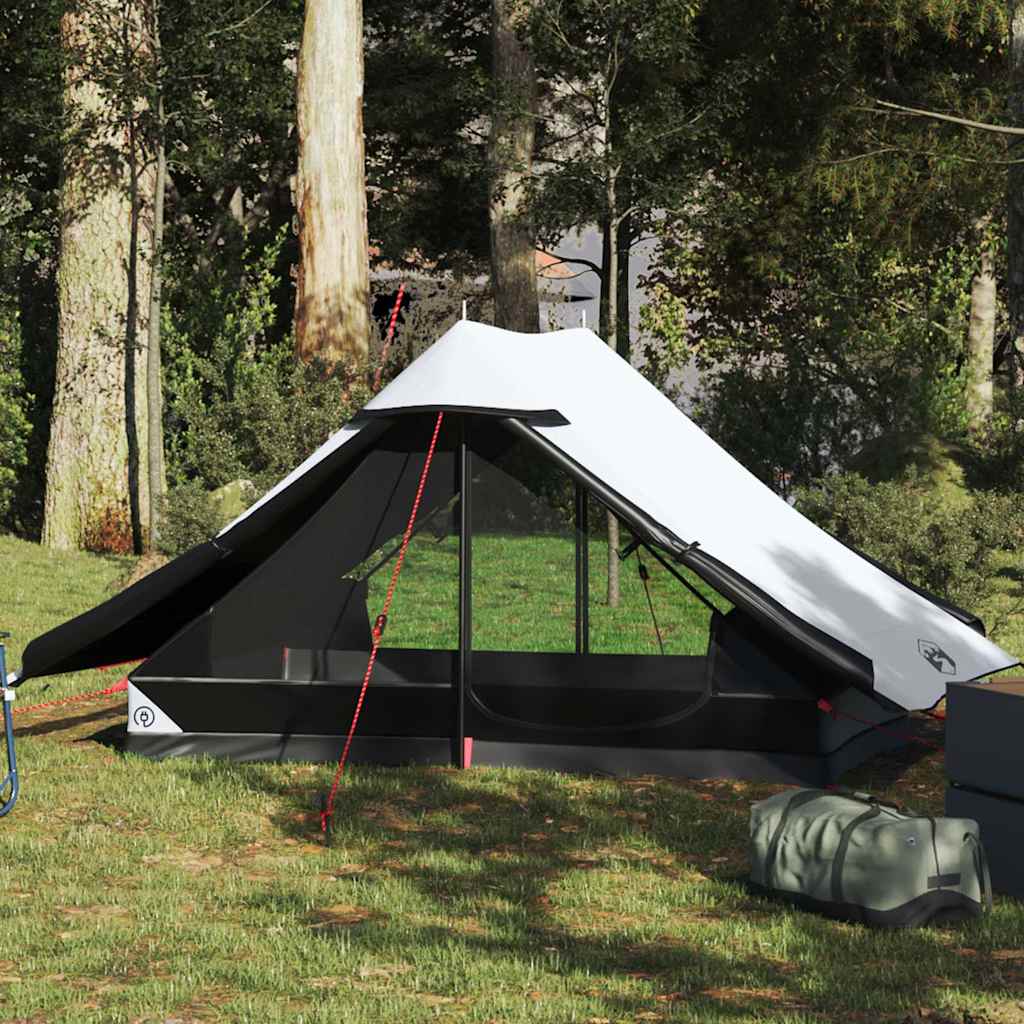 Tent vidaXL 2-persoons in wit, waterdicht en verduisterend, opgesteld in een groene omgeving.