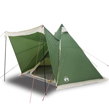 Detail van de vidaXL 6-persoons tipitent in groen, met open ritsdeur en tentdoek.