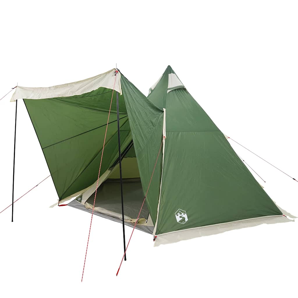 Detail van de vidaXL tipitent in groen, met een open ritsdeur en tentdoek.
