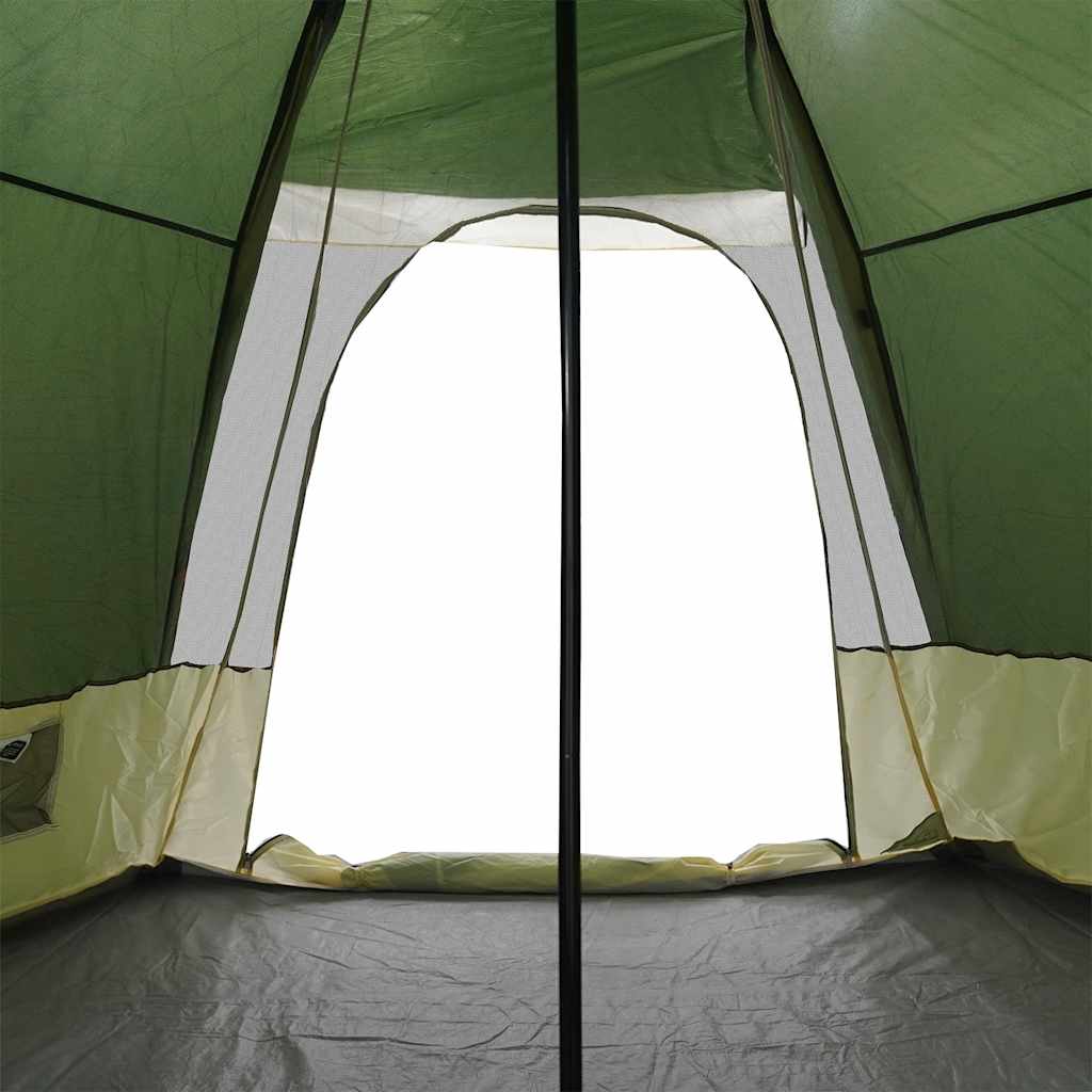 Zijaanzicht van de groene vidaXL Tipitent met ritsdeur en ventilatieroosters.
