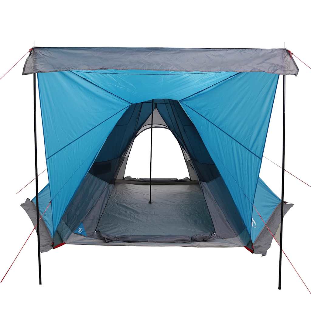 Zijaanzicht van de vidaXL Tipitent 6-persoons in waterdicht blauw, met open ritsdeur.