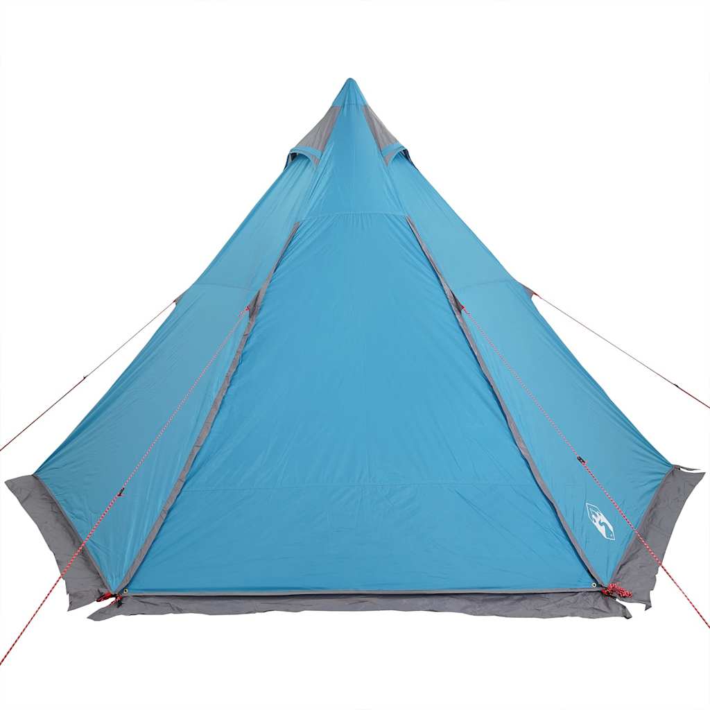 Zijaanzicht van de vidaXL 6-persoons tipitent in waterdicht blauw met opvallende punt.
