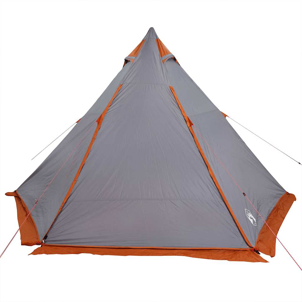 Detail van de grijs-oranje vidaXL tipitent met een scherpe punt en waterdicht ontwerp.