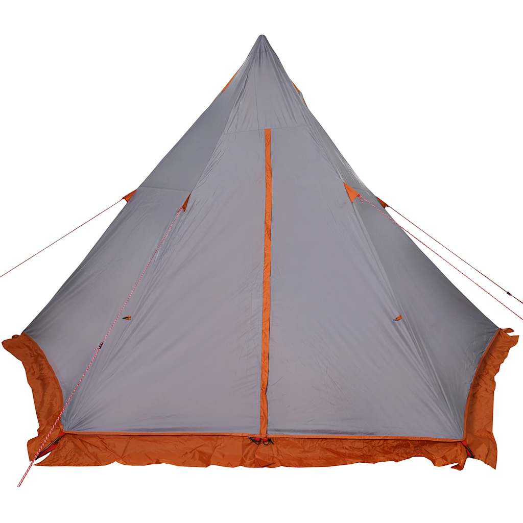 Detail van de grijs-oranje vidaXL tipitent met een puntdak en ritsdeur.