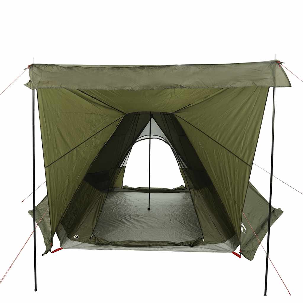 Zijaanzicht van de vidaXL 6-persoons tipitent in olijfgroen, met open ingang en tentdoek.