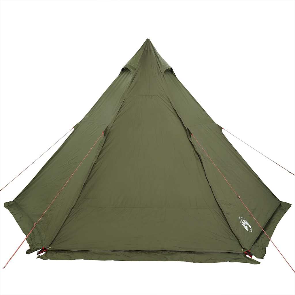 Zijaanzicht van de vidaXL 6-persoons tipitent in olijfgroen, met stevige tentdoek en haringen.