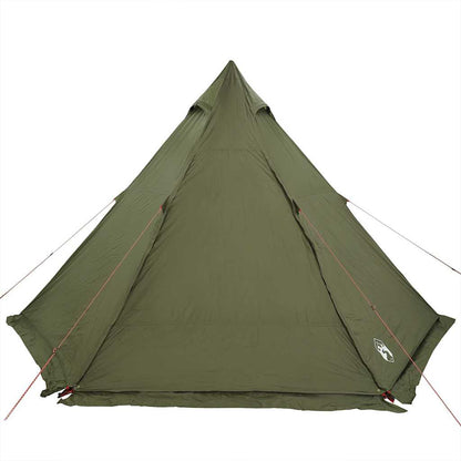 Zijaanzicht van de vidaXL 6-persoons tipitent in olijfgroen, met stevige tentdoek en haringen.