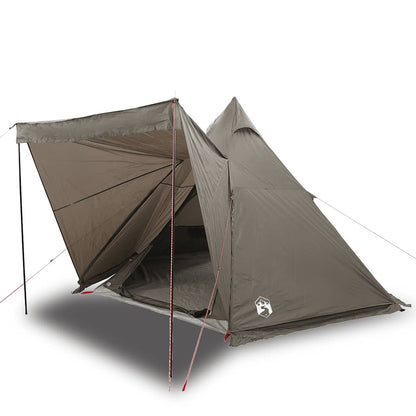 Detail van de vidaXL 6-persoons tipitent in bruin, met open ritsdeur en tentdoek.