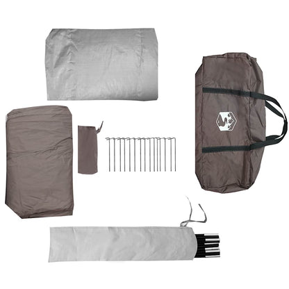 Detail van de accessoires van de vidaXL 6-persoons tipitent, inclusief stokken en haringen.