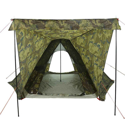 Zijaanzicht van de vidaXL camouflage tipitent met open ritsdeur en ruime binnenruimte.