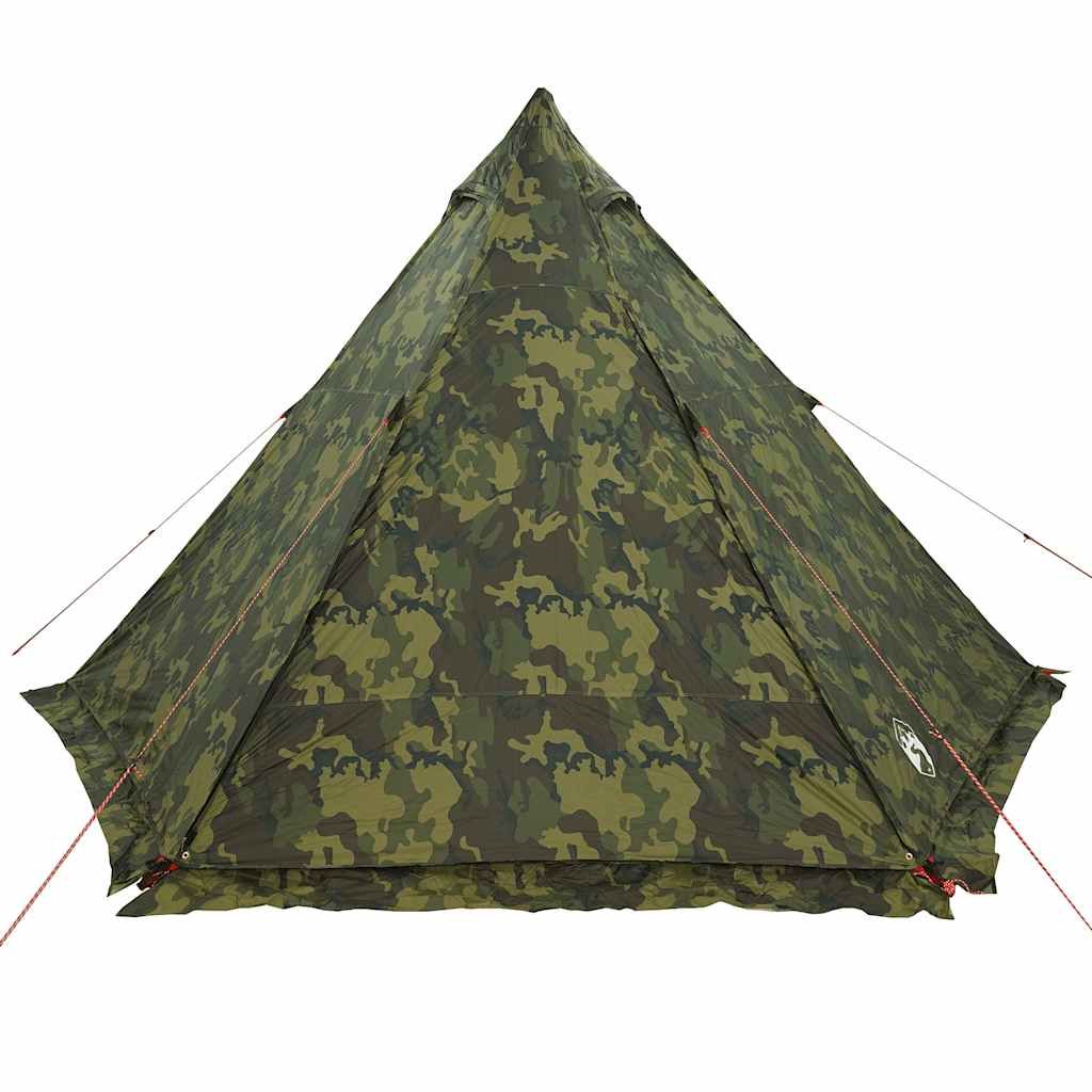 Detail van de vidaXL camouflage tipitent met een puntige bovenkant en stevige bevestigingslijnen.