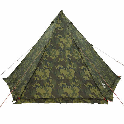 Detail van de vidaXL camouflage tipitent met een puntige bovenkant en stevige bevestigingslijnen.