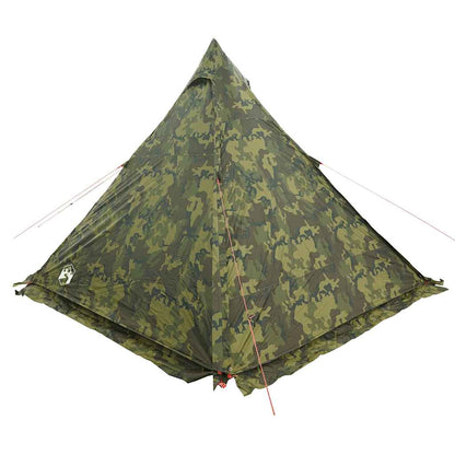 Detail van de vidaXL 6-persoons camouflage tipitent met scherpe hoeken en waterdichte stof.
