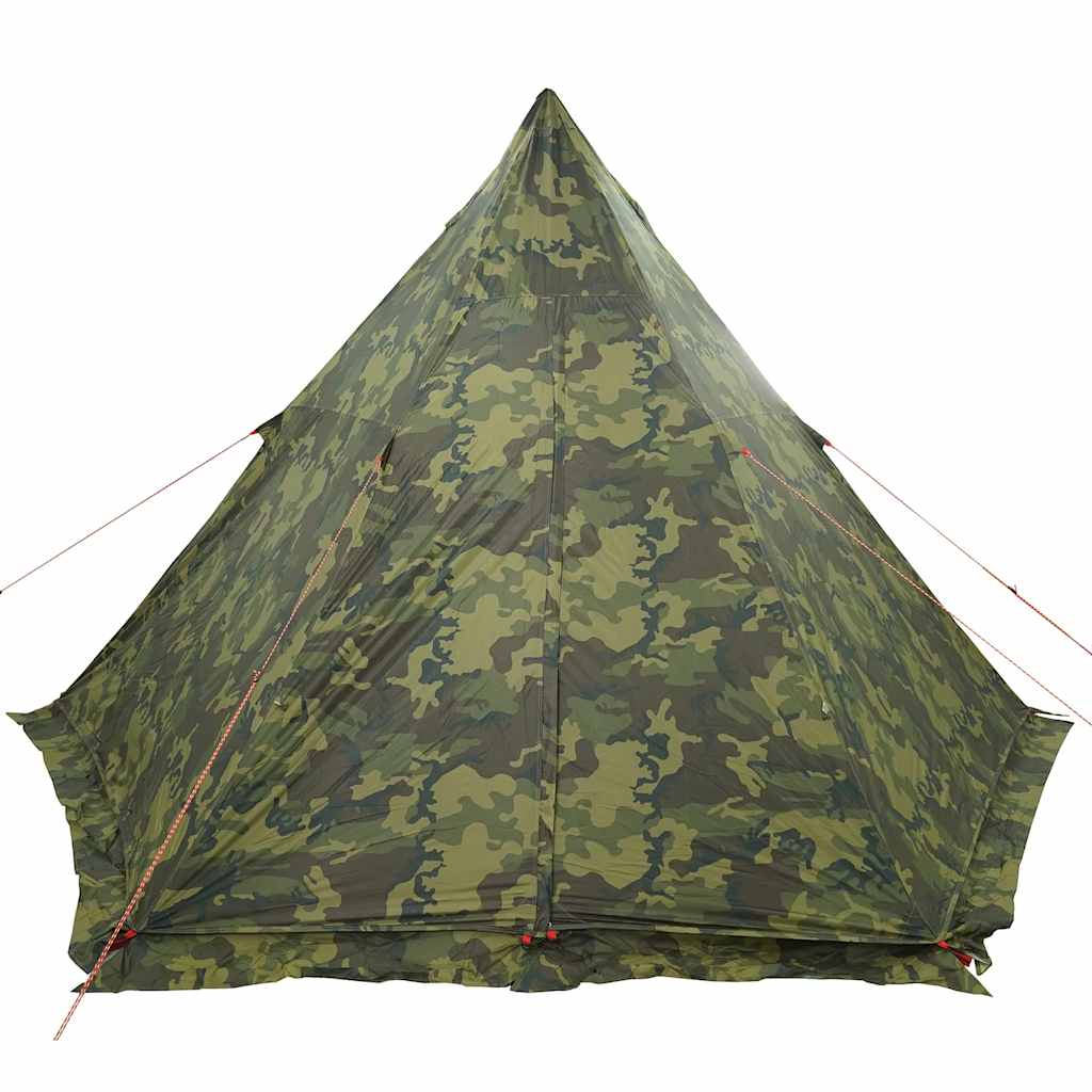 Zijaanzicht van de vidaXL 6-persoons camouflage tipitent met waterdichte bekleding.