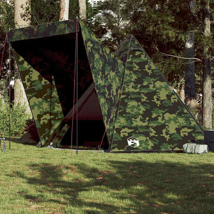 Tipitent vidaXL 6-persoons camouflage met waterdicht ontwerp, zijaanzicht in de natuur.