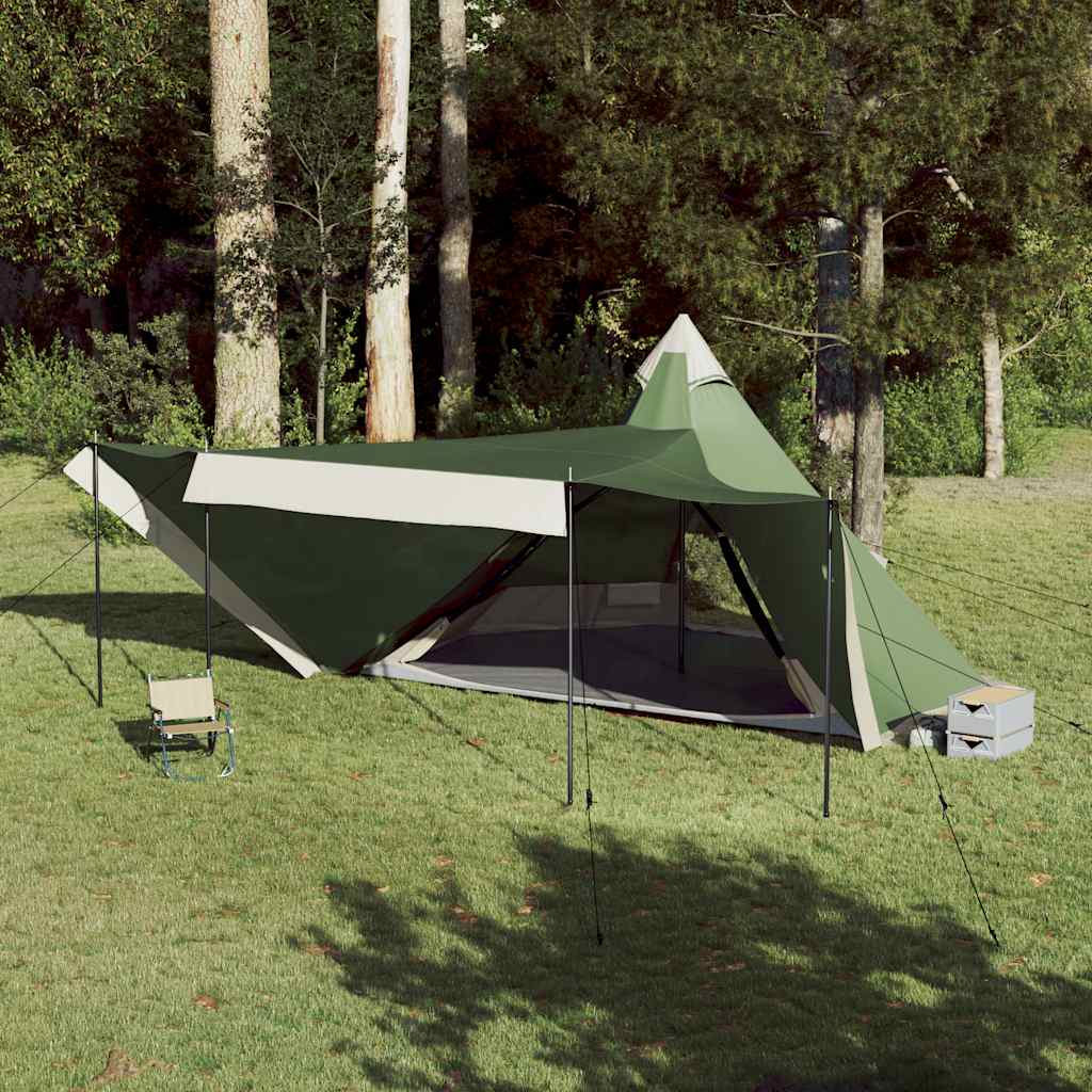 Detail van de vidaXL tipitent in groen met luifel en flexibele stokken.